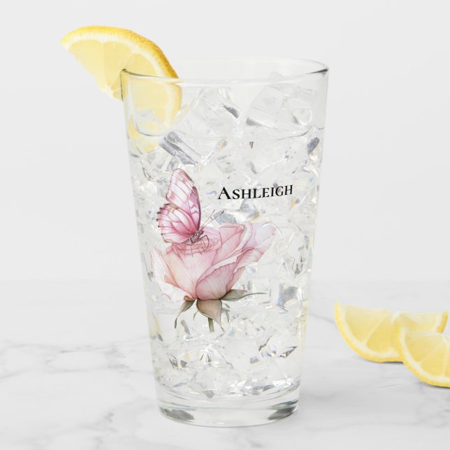 Verre Papillon Rose Pâle   (Devant glace)