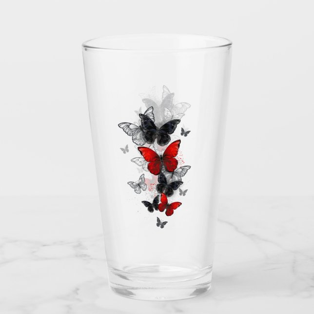 Verre Papillons noirs et rouges volants (Devant)
