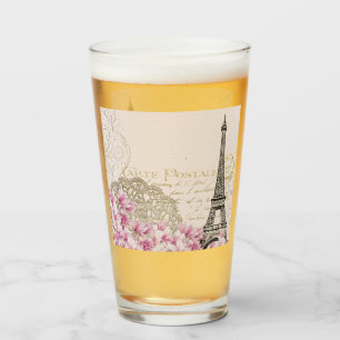 Verre Paris France Tour Eiffel avec Fleurs Roses