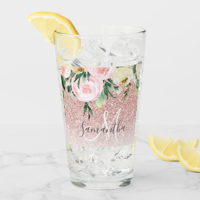 Verre Parties scintillant rose moderne & Fleurs Étincell (Devant glace)