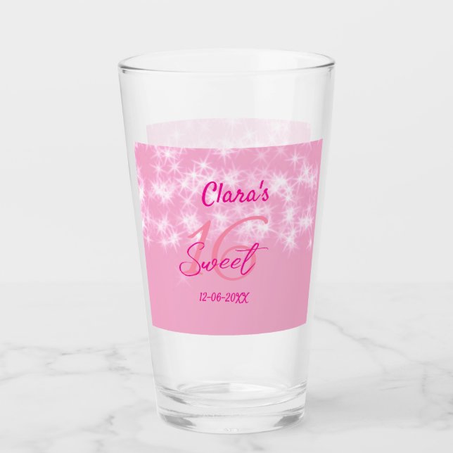 Verre Pastel bébé rose doux 16 anniversaire ajouter nom  (Devant)