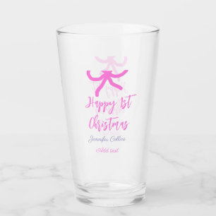 Verre Pastel rose violet heureux 1er Noël bow name da