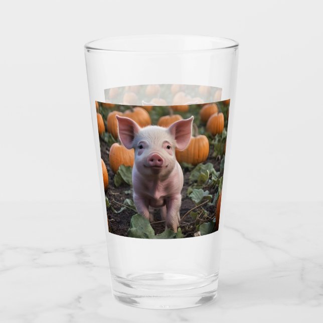 Verre **"Patch of Joy : A Happy Baby Pig Among Citrouill (Devant)