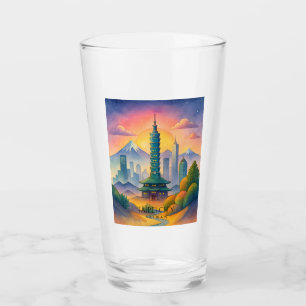 Verre Paysage urbain de Taipei Taïwan aquarelle