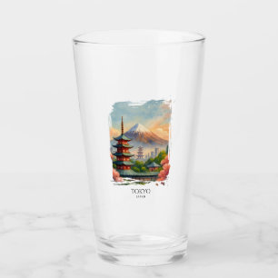 Verre Paysage urbain de Tokyo Japon Aquarelle Souvenir