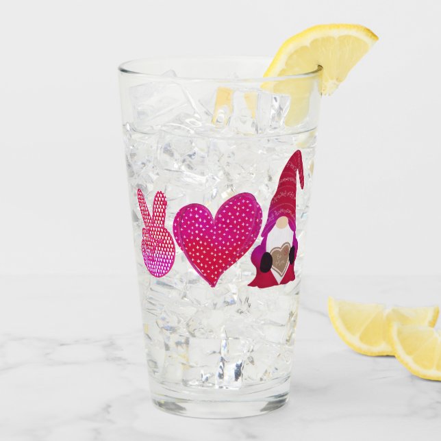 Verre Peace Love Gnome | Sublimation de la Saint Valenti (Dos glace)