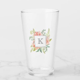Verre Pêcher l'aquarelle florale avec votre monogramme