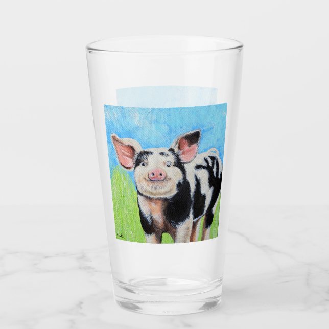 Verre Peinture de Cochon Heureux (Devant)