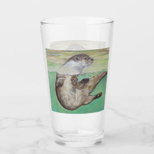 Verre Peinture espiègle de loutre de rivière