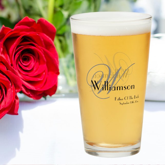 Verre Père De La Mariée Cadeau Élégant Monogramme Nom Bi (For The Father Of The Bride - An Elegant Monogram Name Beer Glass Gift.)