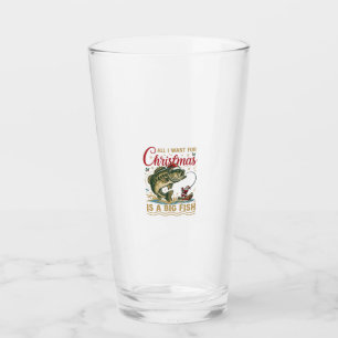 Verre Père Noël Bateau Pêche Grand Poisson Bass Noël