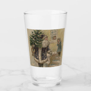 Verre Père Noël Vintage Neige Arbre de Noël