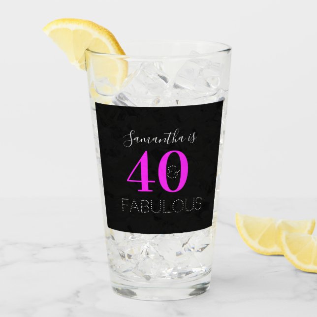 Verre Personalized 40th Birthday 40 Fabulous Neon Pink (Devant glace)
