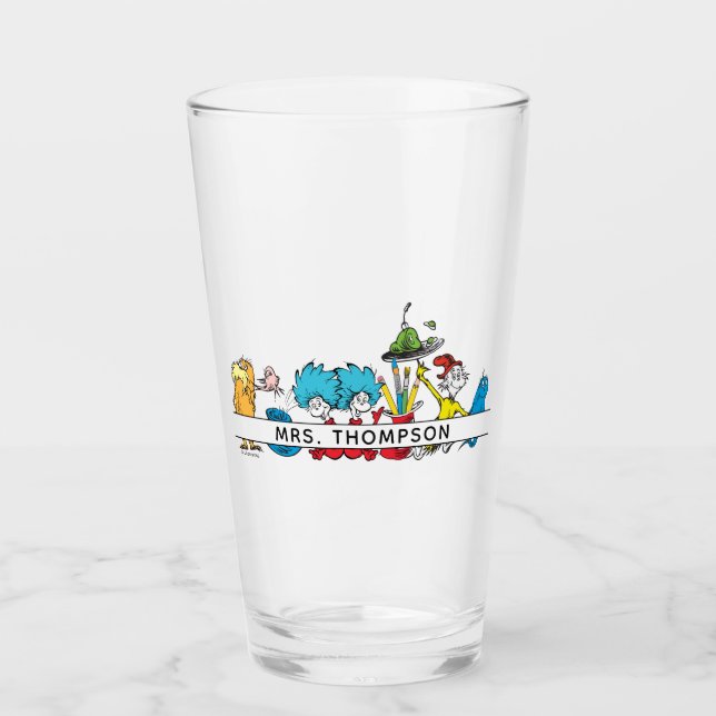 Verre Personnages de Dr Seuss et nom de l'enseignant (Devant)