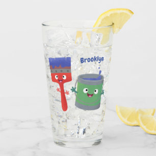 Verre Personnages de peinture et de pinceau mignons