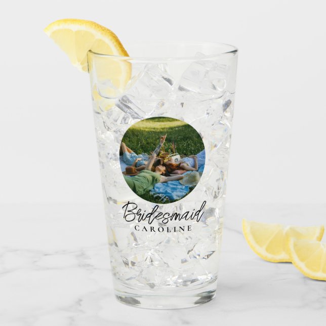 Verre Personnalisé 2 Photo Script élégant Bridesmaid Cad (Devant glace)