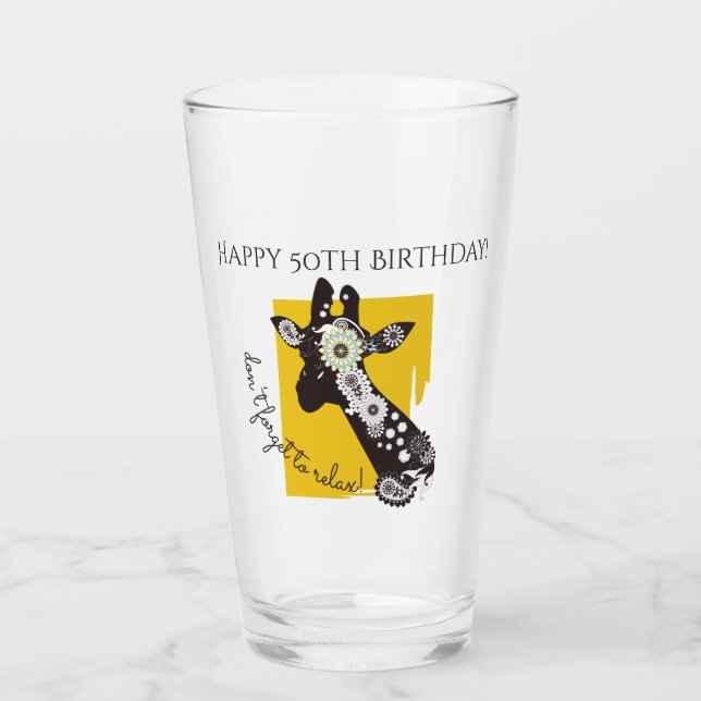 Verre Personnalisé Funky Cool Giraffe Funny Anniversaire (Devant)