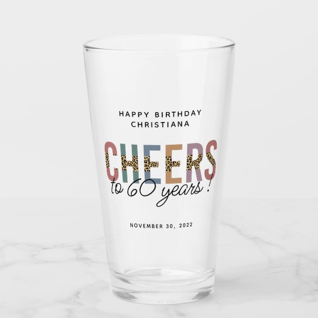 Verre Personnalisé Moderne 60e Anniversaire Leopard Typo (Devant)