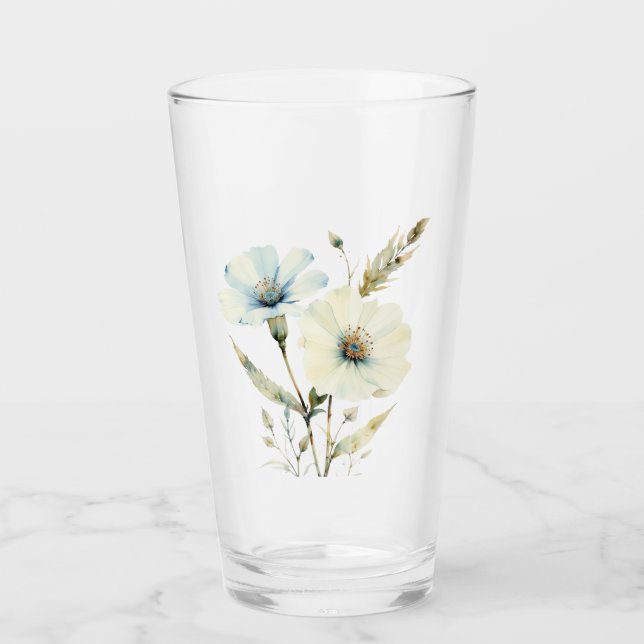 Verre Pétales Murmurants : Douce Fleur Bleue et Crème (Devant)