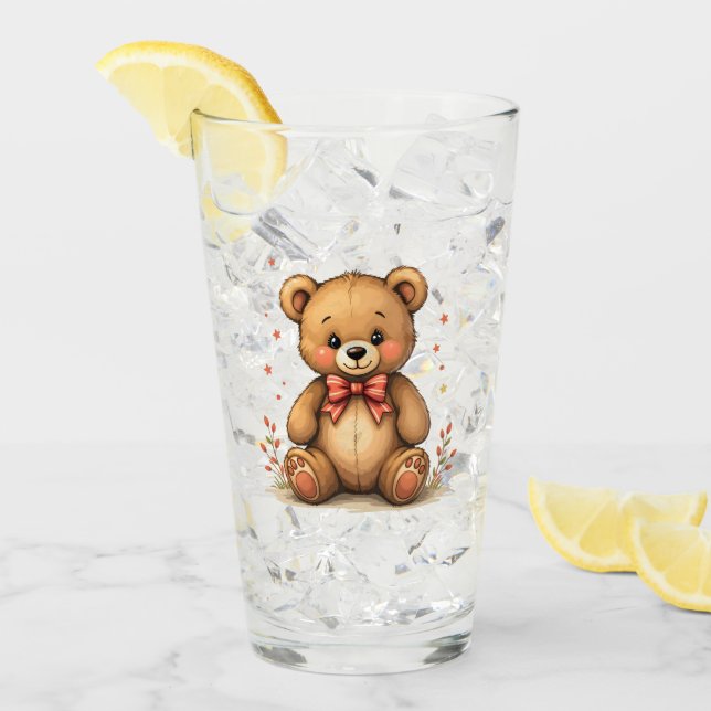 Verre Petit ours brun mignon adorable avec cravate (Devant glace)