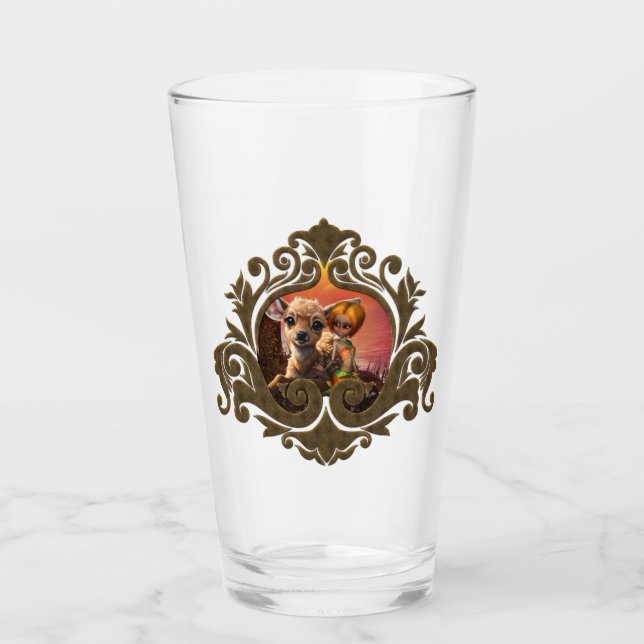 Verre Petite fée et le mignon faon. (Devant)
