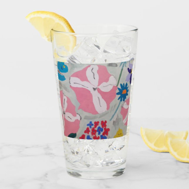 Verre Pétunias et fleurs d'été (Devant glace)