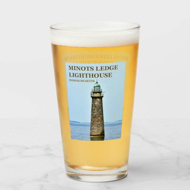 Verre Phare Minots Ledge, Massachusetts Pint Glass (Devant (rempli))
