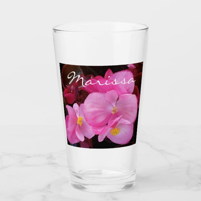 Verre Photo de Pretty Pink Flowers Ajouter un nom (Devant)