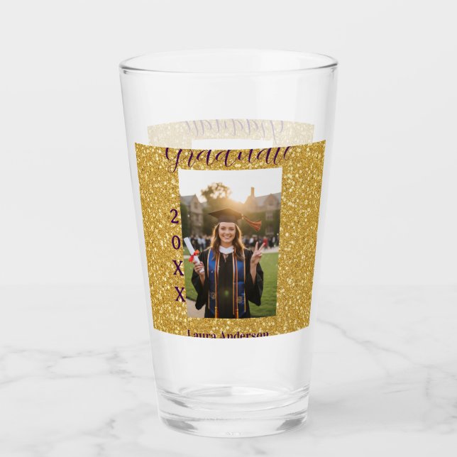 Verre Photo de remise de diplôme avec paillettes dorées  (Devant)