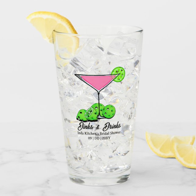 Verre Pickleball Bridal Shower Pink Cocktail Personalize (Devant glace)