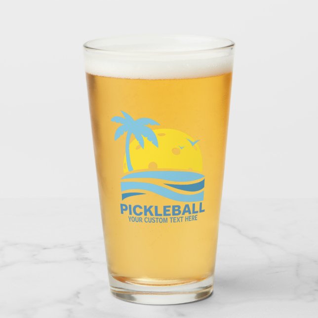 Verre Pickleball Tropical Palm Tree Sun Votre texte pers (Devant (rempli))