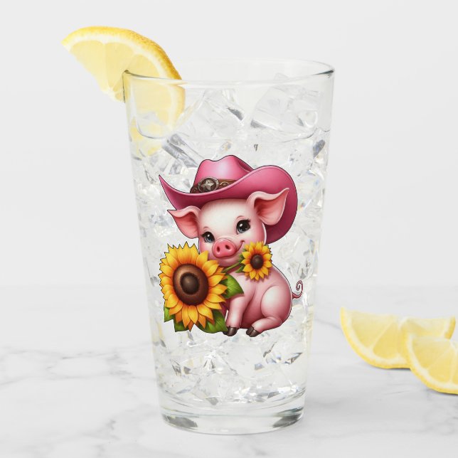 Verre Piglet mignon en Casquette cowboy rose avec tourne (Devant glace)