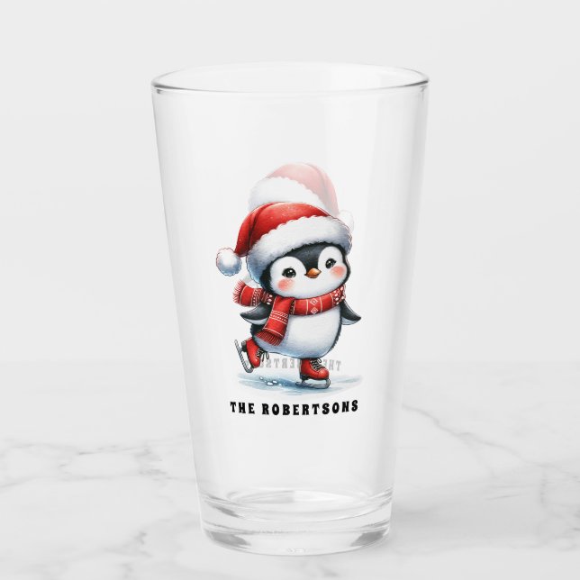Verre Pingouin amusant Noël familial personnalisé (Devant)