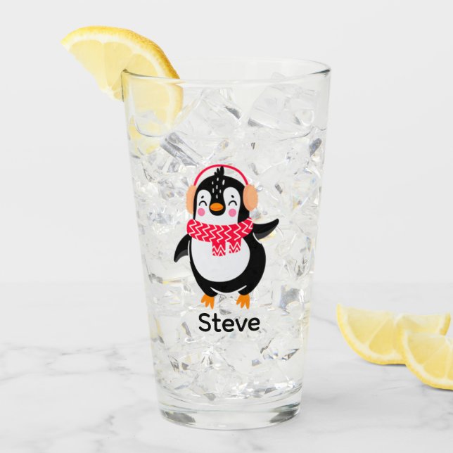 Verre Pingouin de Noël Jolly en écharpe avec des bouffée (Devant glace)