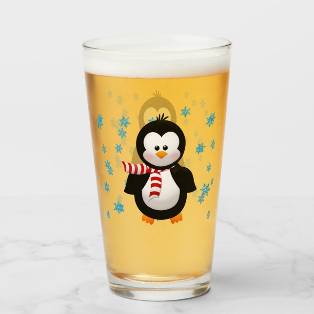 Verre Pingouin et flocons de neige mignons (Devant (rempli))