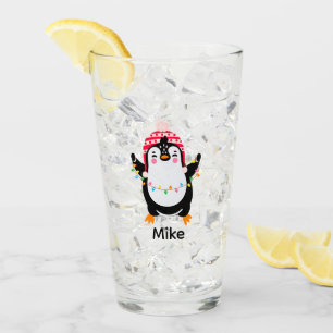 Verre Pingouin scintillant avec lumières de Noël
