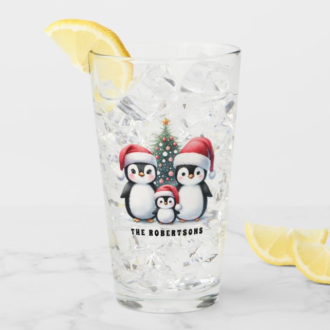 Verre Pingouins Funny personnalisés Noël de famille (Devant glace)