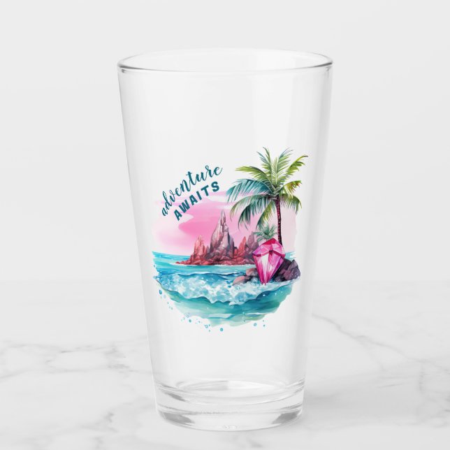 Verre Plage Palm Tree Mountain View Aventure Attend (Devant)