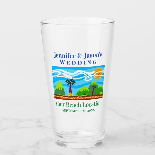 Verre Plage Tropical Destination Mariage Favor Pint (Devant)