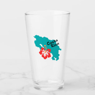 Verre Plan de la carte du Costa Rica avec des hibiscus d