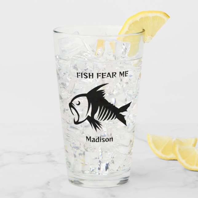 Verre Poisson de nom et de texte personnalisés (Dos glace)