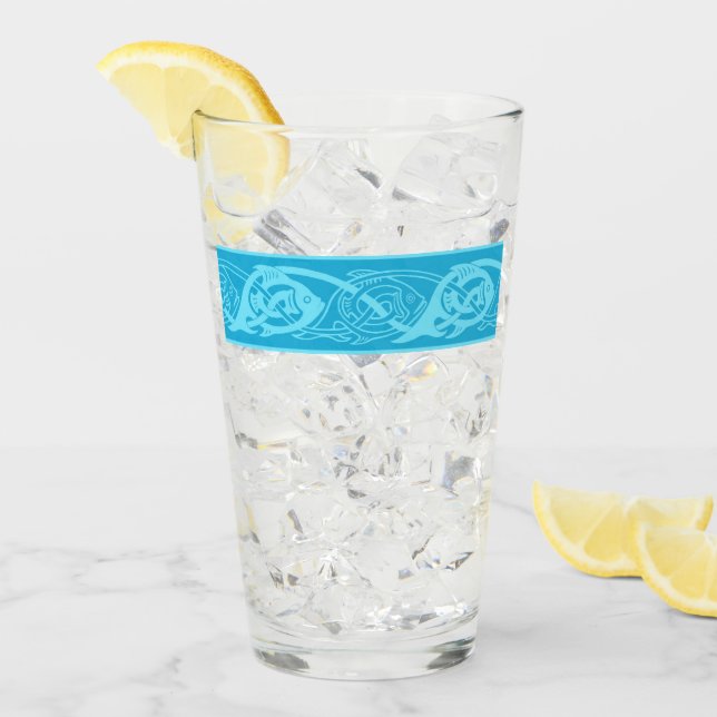Verre Poisson en noeud celtique en bleu (Devant glace)