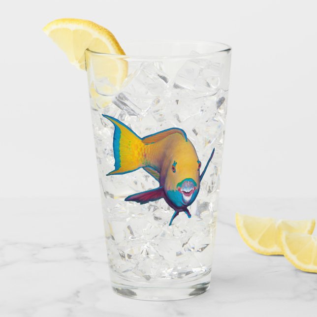 Verre Poisson perroquet - Conception abstraite - Découpé (Devant glace)