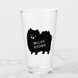 Verre Poméranien noir Chien mignon avec texte personna