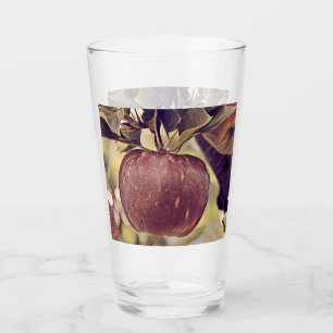 Verre Pomme rouge d'automne et feuilles aquarelle