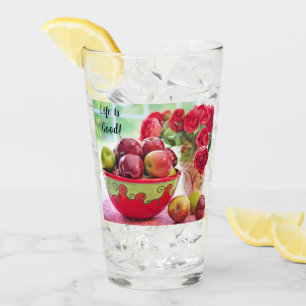 Verre Pommes rouges et roses La vie est belle à boire