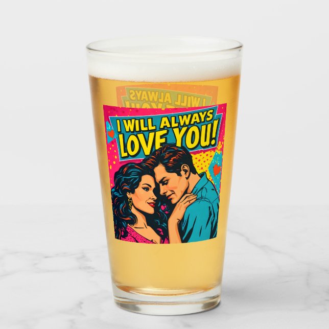 Verre Pop Art Bleu Jaune Magenta Romance Romantique (Devant (rempli))