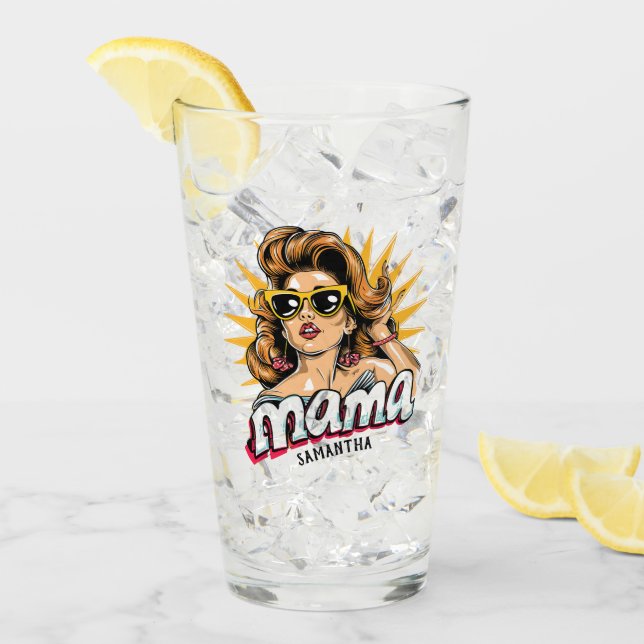 Verre Pop Mama Retro Personnalisé Art 1 (Devant glace)