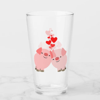 Verre Porcs mignons de bande dessinée dans l'amour