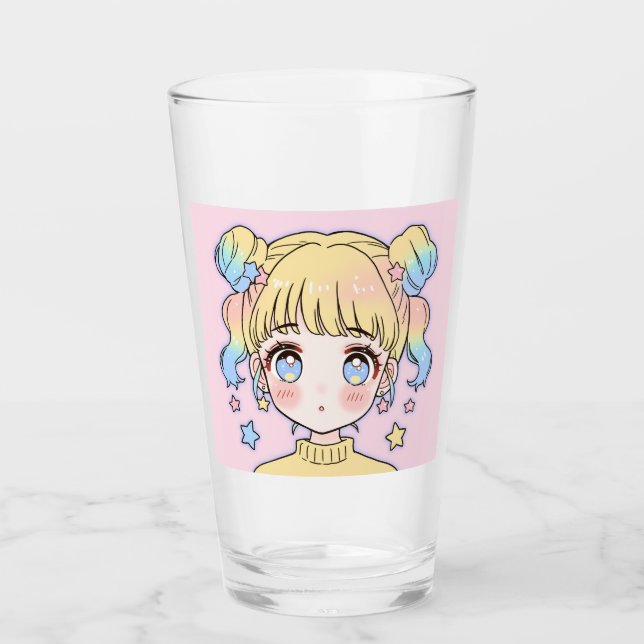 Verre Portrait de fille étoile pastel Kawaii (Devant)